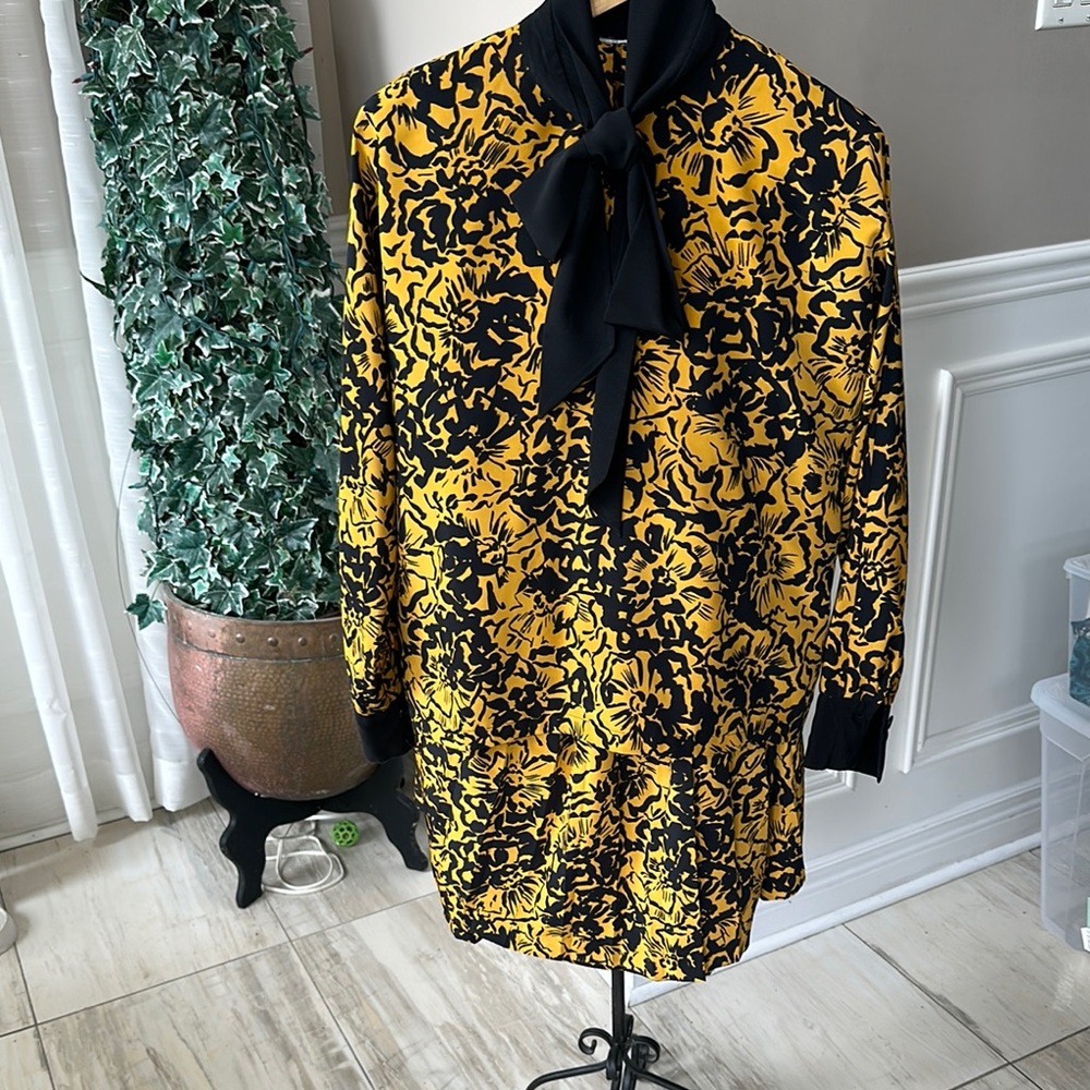 Elegant Black and Yellow Floral Skirt with matching top